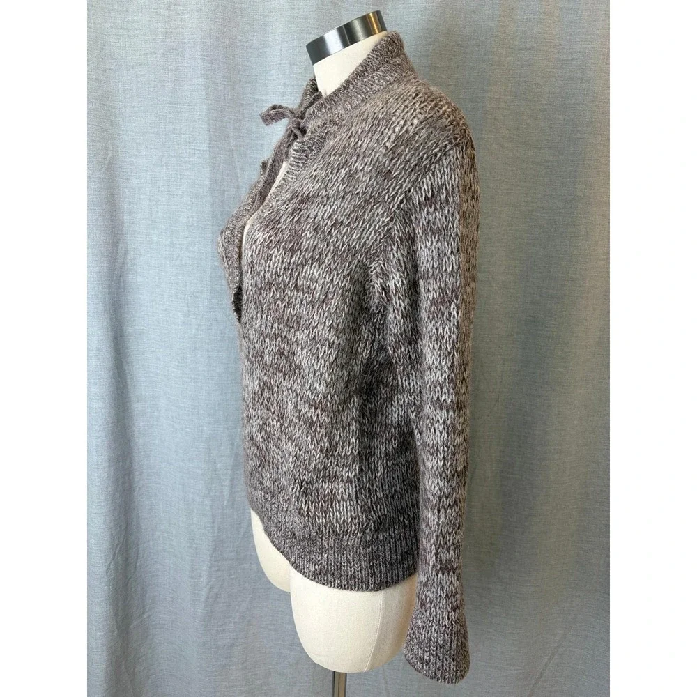 Vintage Florentine Flowers Brown Marled Knit‎ Tie Neck Sweater Wool Blend 44